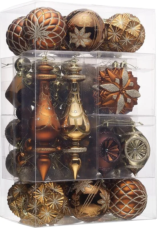 Besuche den Valery Madelyn-Store Valery Madelyn Weihnachtsbaumschmuck-Set, 90 Karat Bronze, Kupfer und Gold, bruchsicher, Herbst-Weihnachtsbaumschmuck, luxuriöse, braune hängende Kugel-Ornamente für Weihnachtsbäume, Urlaubsdekoration — Weihnachtsdeko