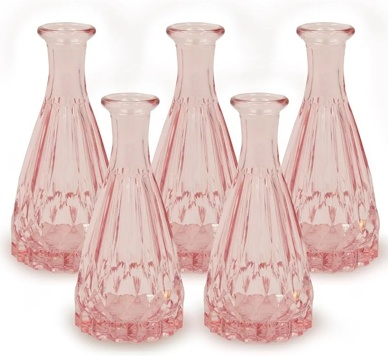 Besuche den Blümelhuber-Store 5X Kleine Vase Glas Deko Hochzeit - Glasvase Klein - Vase Modern - Boho Hochzeit - Pflanzen Deko Trockenblumen Set (Rosa) — Kerzenlicht Abendessen