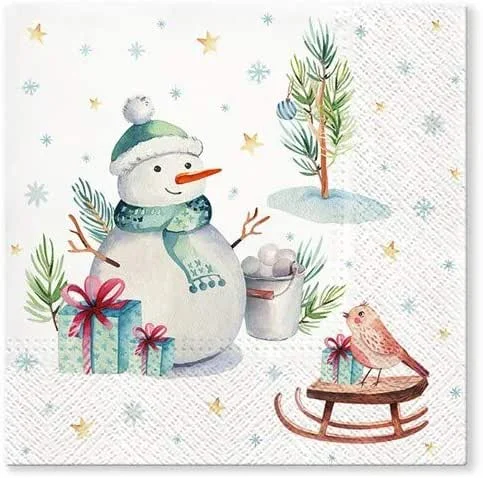 Besuche den Serviettenshop-Store 20 Servietten Putziger Schneemann als Tischdeko für den Winter und Weihnachten 33x33cm — Advent und Tisch