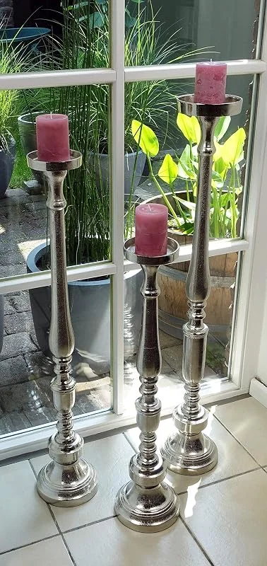 Marke: Michael Noll Kerzenständer Kerzenhalter Aluminium Deko Groß Silber Raw - Kerzenleuchter Modern aus Metall - XXL 3 Größen 76 cm, 92 cm oder 102 cm (H 102 cm (MN-KS-8009)) — Kerzenlicht Abendessen