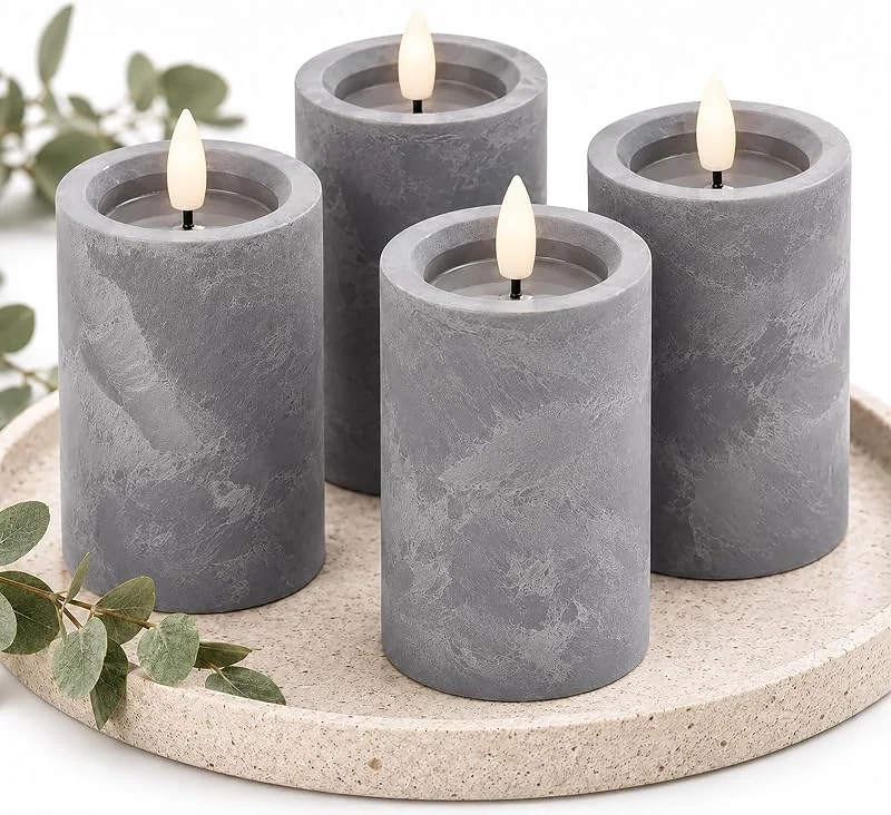 Besuche den Relaxdays-Store Relaxdays LED Kerzen, 4er Set, HxD: 12, 5 x 7, 5 cm, grau — Kerzenlicht Abendessen