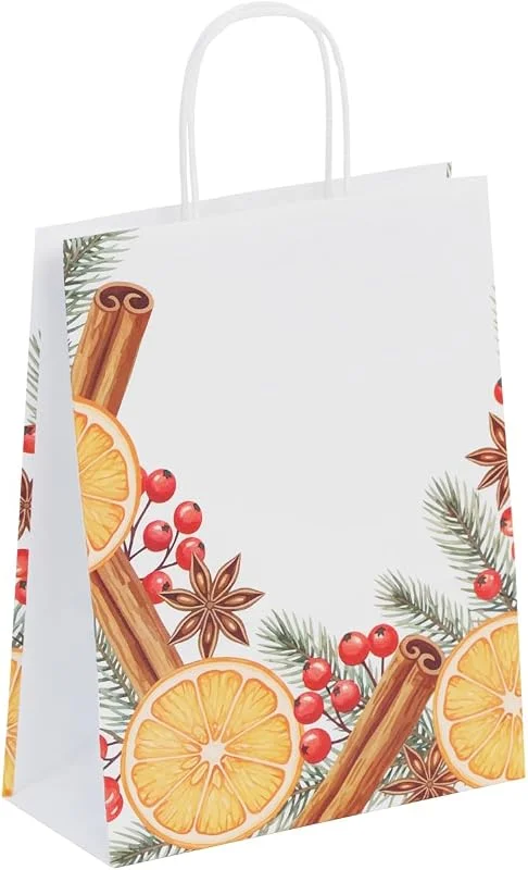 Marke: Pro DP 300 Papiertragetaschen Geschenktüten Premium Kordel 18+8x22cm Weihnachten weiß mit Weihnachtsmotiv "Weihnachtsduft" — Geschenkverpackung