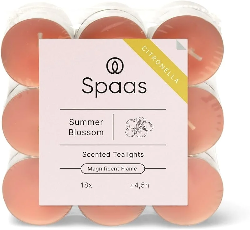Besuche den Spaas-Store Spaas 10 x 18Citronella Teelichter, 4.5 Stunden - feenhaftes Rosa - Summer Blossom — Kerzenlicht Abendessen