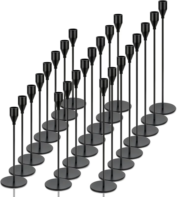 Marke: OFUNIC Kerzenhalter Set 24 Stück für Stabkerzen, Metall Kerzenhalter, Mattschwarz Kerzenhalter für Indoor Outdoor Essen, Party Dekorationen, Geburtstag, Garten, Hochzeit, Wohnkultur (Mattschwarz) — Kerzenlicht Abendessen