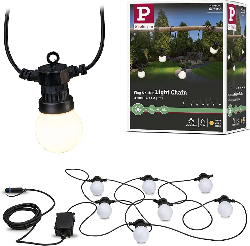 Besuche den Paulmann-Store Paulmann 94165 Plug & Shine Lichterkette IP 3000K 7x5lm 24V 94165 Lichtband Aussenleuchte Dekobeleuchtung Terassenbeleuchtung — Weihnachtsbeleuchtung