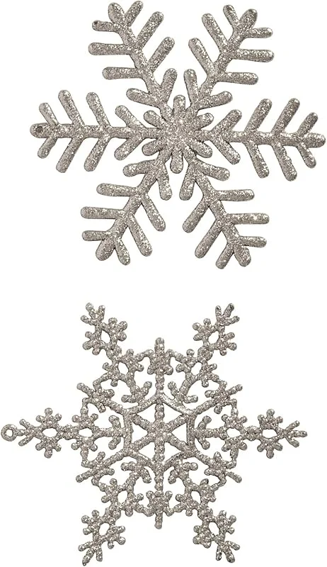 Besuche den CHICCIE-Store 14 Set Deko Schneeflocken Anhänger Silber Glitzer 15cm - Schneeflocke Weihnachtsstern Eiskristalle Weihnachtsdeko