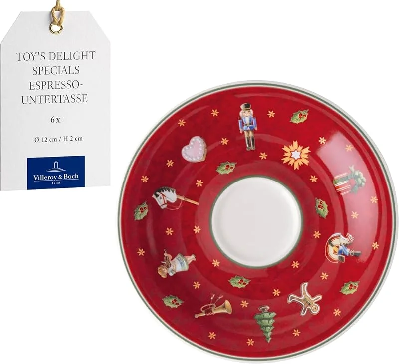 Villeroy & Boch – Toy's Delight Specials Espresso-Untertassen 6er Set Rot, Untertassen, Espressuntertassen, Untersetzer für Espressotassen, Weihnachtsgeschirr, Premium Porzellan — Advent und Tisch